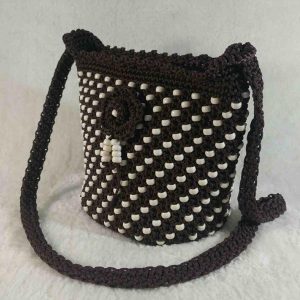 Brown color handmade crochet beaded cross-body bag