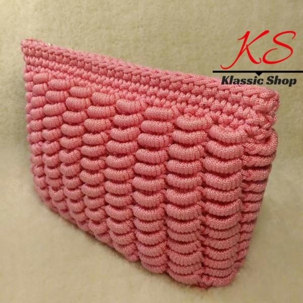 Pink color handmade crochet clutch bags unique pattern variety colors