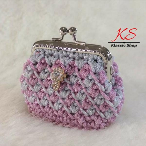 Pink-white mini crochet coin purse